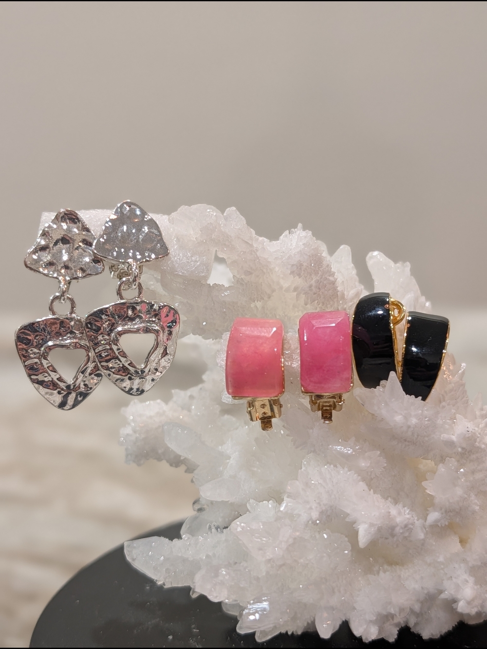 Pink and Black Clip-On Earring Trio